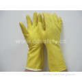 Yellow Household Latex Spray Flock Lined Scalloped Cuff Household Working Glove (DHL423)